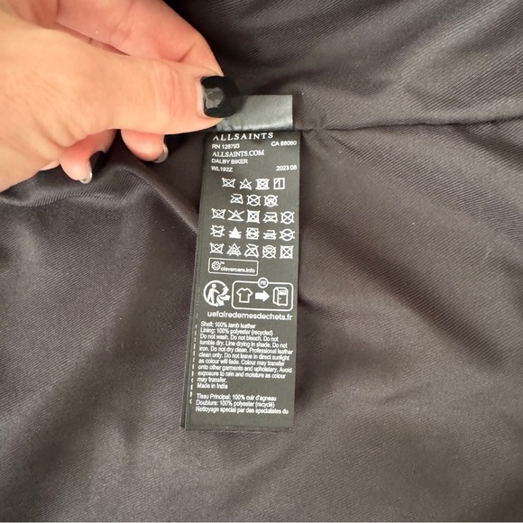 All Saints Dalby Leather Biker Jacket Size 4 - Picture 6 of 16